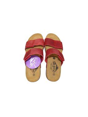 Plakton Red Double-Strap Slide Sandals Women's Size 7 EU 38 Cork Sole